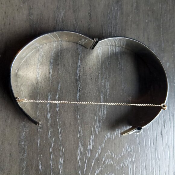 Vintage FORSTNER Black Silver Sterling Floral Hinged Engraved Bangle Bracelet - Picture 7 of 8